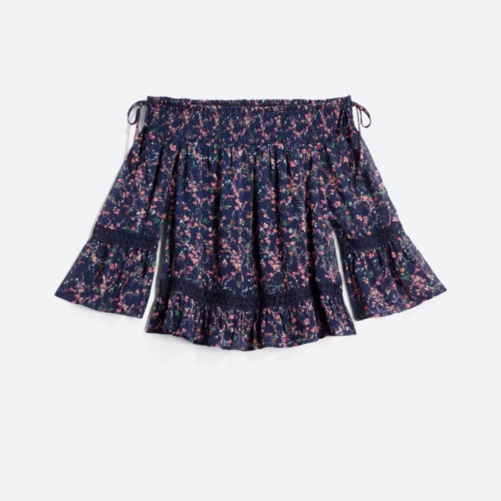 Skies are blue off the shoulder floral blouse